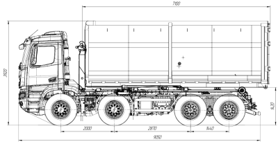 Габаритные размеры Мультилифт на шасси КАМАЗ 65951 8×4 с установкой ПАЛФИНГЕР Велмаш ВК T26 Габаритные размеры Мультилифт на шасси КАМАЗ 65951 8×4 с установкой ПАЛФИНГЕР Велмаш ВК T26