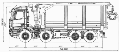 Ломовоз КАМАЗ 65951 8x4 с манипулятором Палфингер ВЕЛМАШ ВМ 10-74