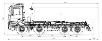 Габаритные размеры Мультилифта КАМАЗ 8X4 с крюковым погрузчиком ПАЛФИНГЕР ВК Т30